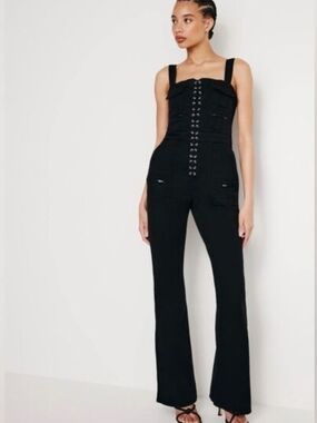Good American Lace Up Cargo Tank Jumpsuit Medium NWT